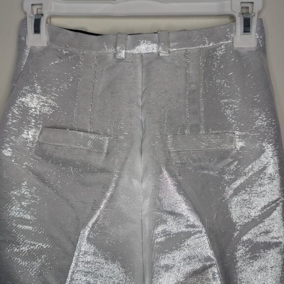 Rabanne x H&M Shimmery Metallic Tailored Dress Pant Trousers in Silver, Size 0 - Picture 8 of 11